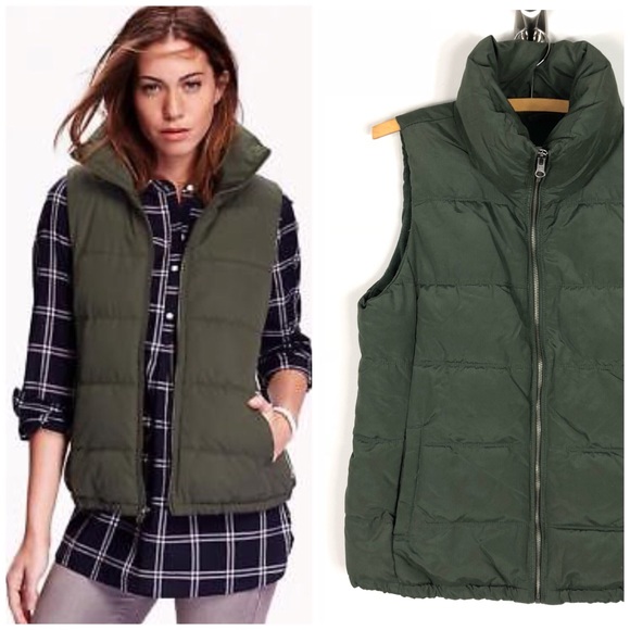 Olive Green Army Puffer Vest Jacket 